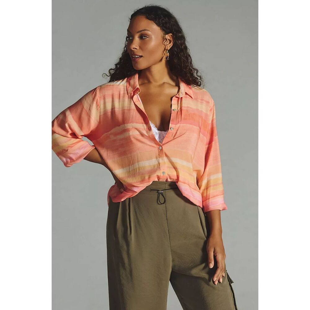 CLOTH & STONE Orange Yellow Printed Sunset Light Button Down Shirt Size Medium